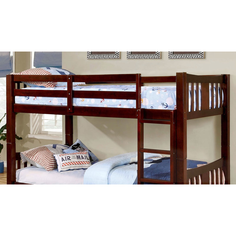 Dark Walnut Twin Over Bunk Bed Of Transitional Flair, Solid Wood, Attached , 13 Slats, Rails With Lock Joint Structure, Trundle Not Part Offer Vibe, Finish, Pc. Insert & Joint, Available