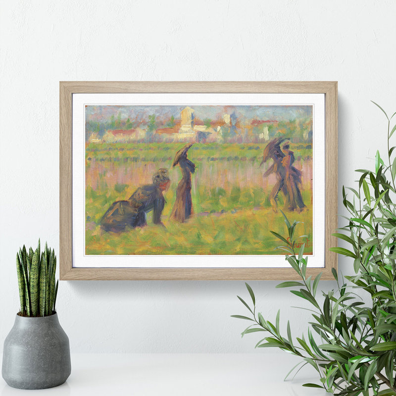 Figures in a Landscape by Georges Seurat - Framed Print, Oak Framed, 48cm H x 65cm W x 2cm D