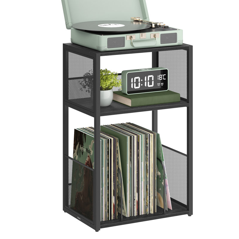 Record Player Stand 3 Tier Side End Table Vinyl Storage , Ebony Black