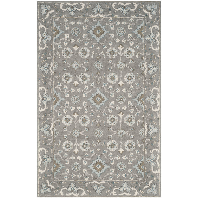 Tapis gris en laine fait à la main Tansy, Rectangle 3 pi x 5 pi