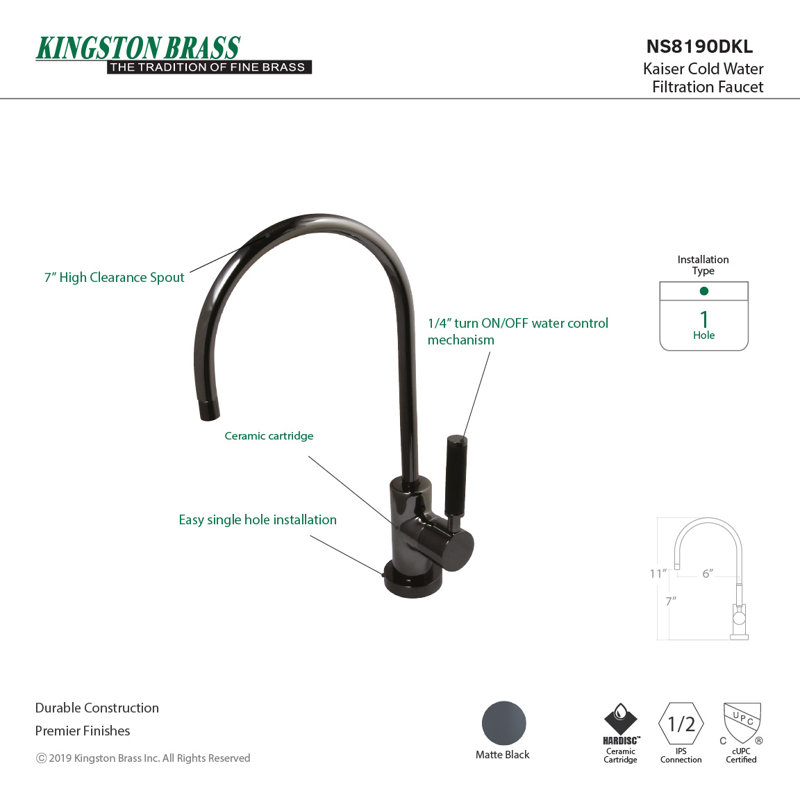 Kingston Brass Water Onyx Single-Handle 1-Hole Deck Mount Water Filtration Faucet