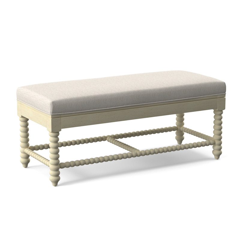 Lind Island Upholstered Bench, Sunbrella Beige Pinstripe; 6205-74, Bisque Finish
