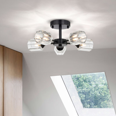 Aika 5-Light Antique Black Flush Mount with Clear Glass Shades