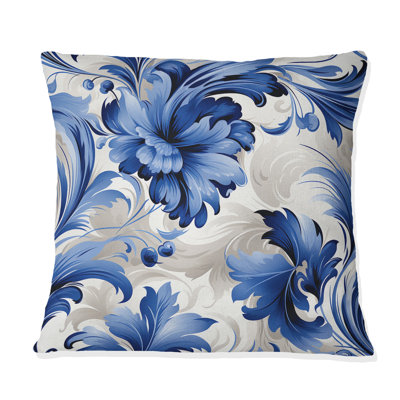 Blue Ornamental Swirls Victorian Pattern - Floral Printed Throw Pillow