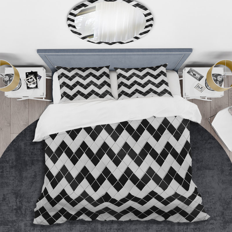 Ensemble de housse de couette transitionnel noir et gris à chevrons charmants IV