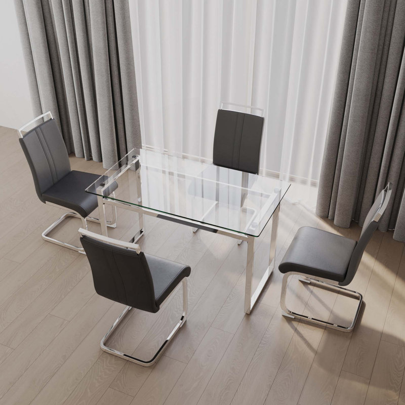 Ensemble de table de salle à manger pour 4 personnes, Brun, Argent argent