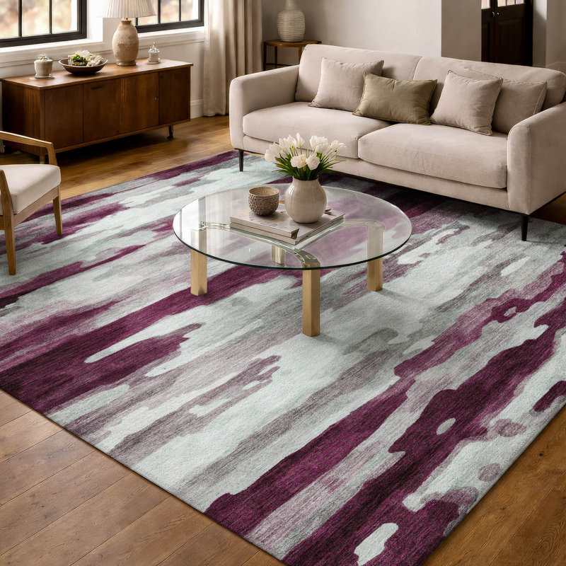 Tapis abstrait lavable à la machine intérieur / extérieur ACN2876, Merlot, 10 pi x 14 pi