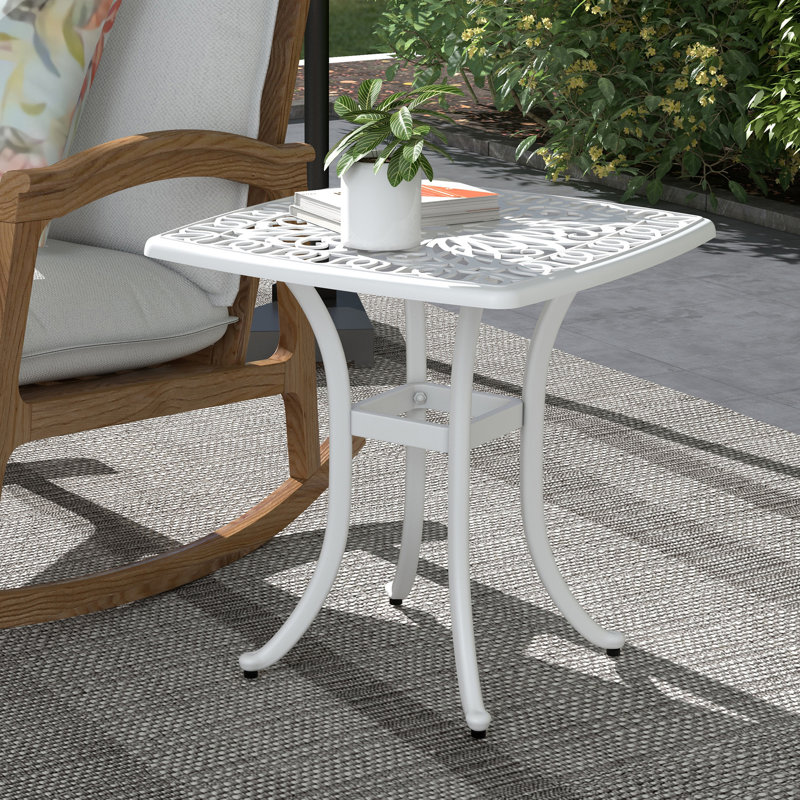 Outsunny Square Small Garden Table with Parasol Hole 53 x 53 cm, White