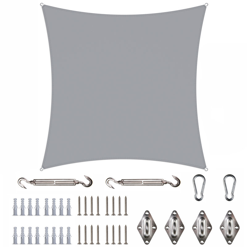 Toile d'ombrage carrée imperméable avec quincaillerie Colourtree, gris, 14 pi x 14 pi
