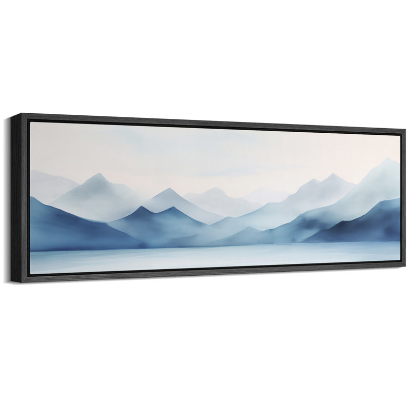 «Minimal Landscape Tranquil Hues Soft Blue Mountain Range», reproduction sur toile encadrée, H 20 po x l 60 po