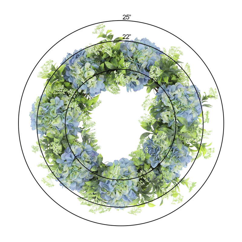 Spring Wreath with Hydrangeas and Budding Flowers