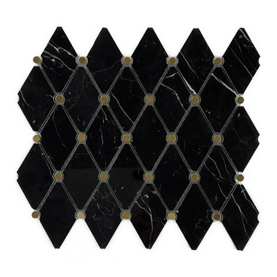 2" x 3.5" Nero Marquina and Gold Metal Mosaic Wall & Floor Tile