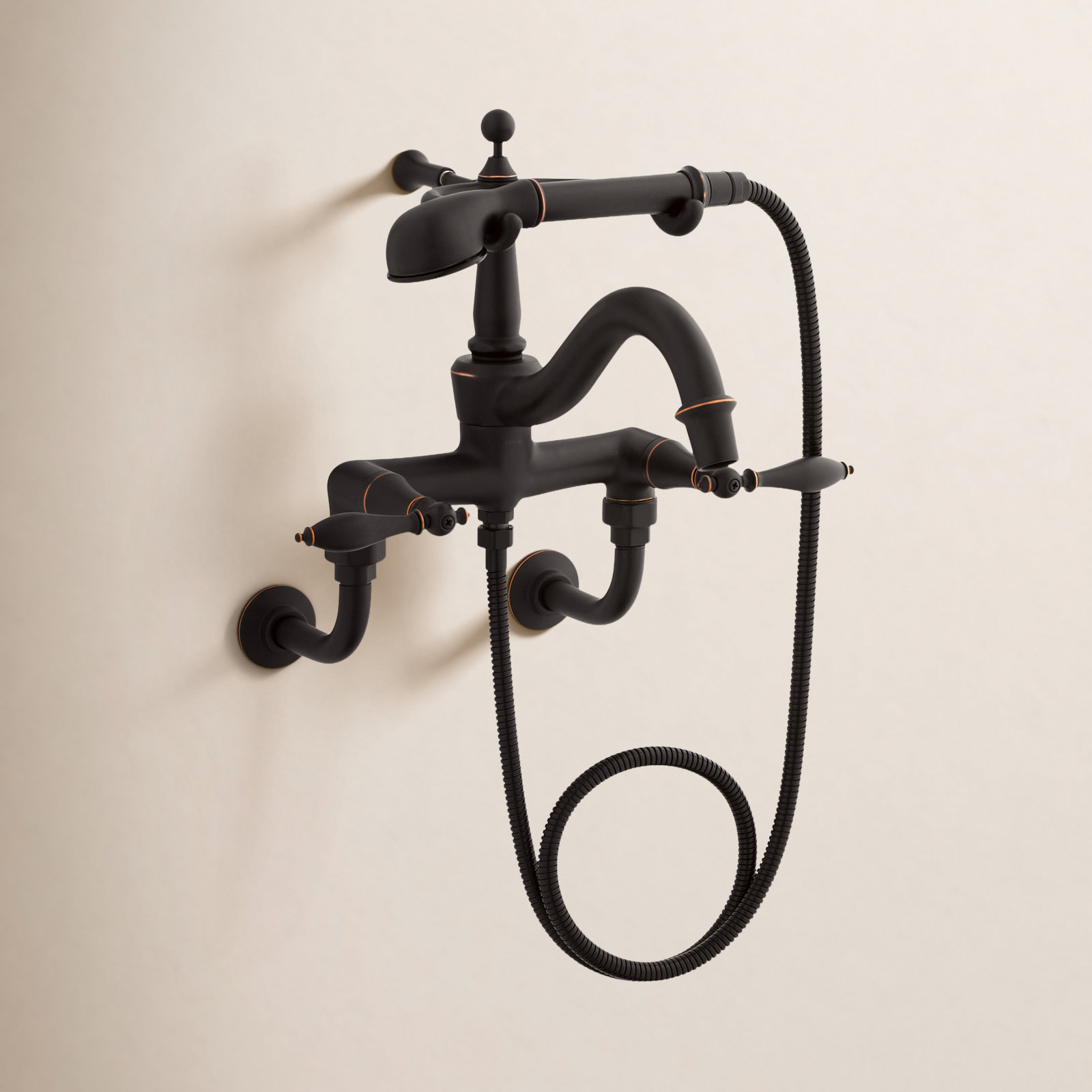 Finial Wall-Mounted Clawfoot Tub Faucet, Oil Rubbed Bronze