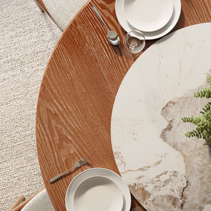 Round Mid-Century Farmhouse Solid Wood Dining Table With Removable Stone Lazy Susan Jaivyn, 29.52"H x 59.05"L x 59.05"W