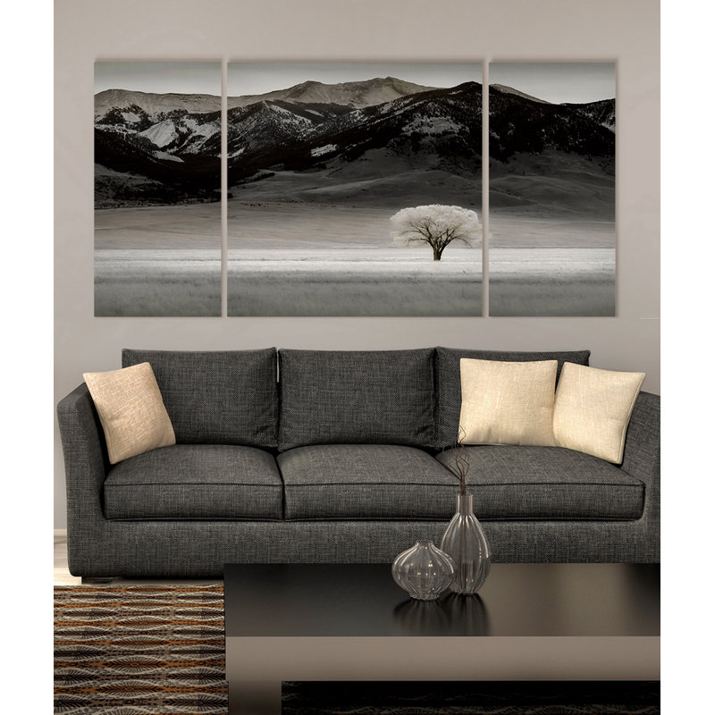 Arbre solitaire - ensemble de 3 impressions sur toile tendue, H 24 po x l 48 po x P 1,5 po