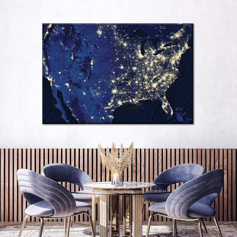 Night Lights USA Map On Canvas Print, 34" H x 51" W x 1.25" D
