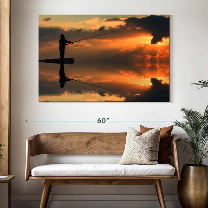 Senne pêche au coucher du soleil, H 34 po x l 51 po