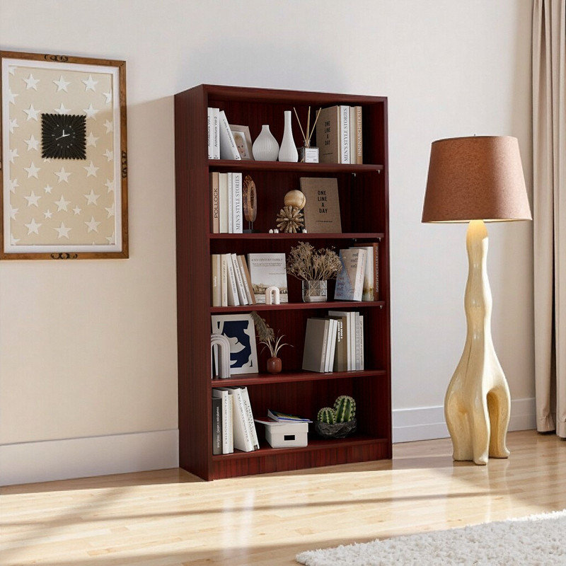 Bibliothèque de bureau robuste à 5 niveaux, Noyer