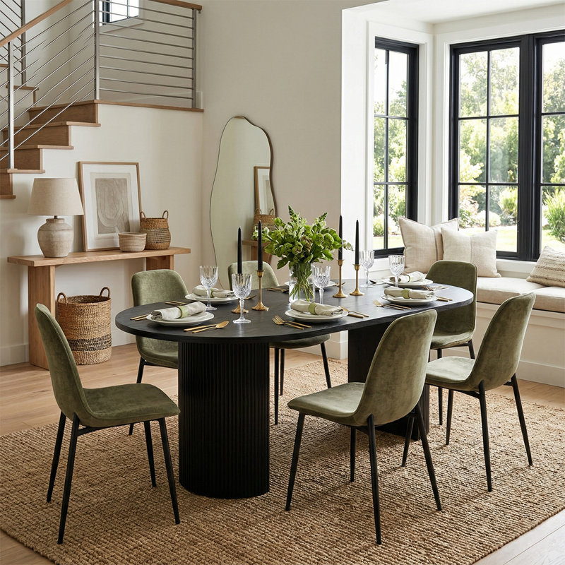 Anirudha 79"  Oval Wood Double Pedestal Base Dining Tables, Black