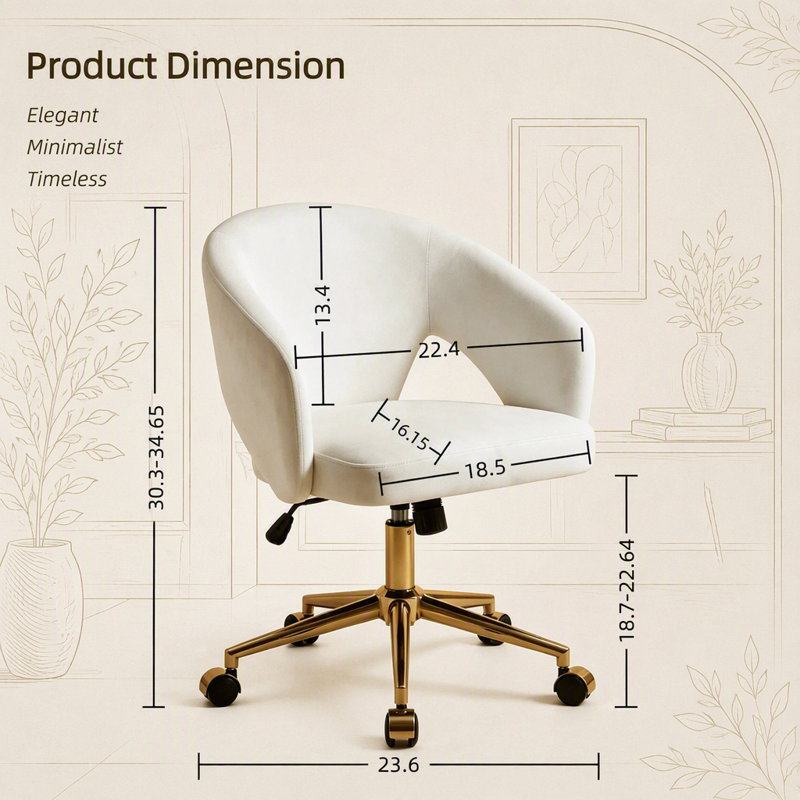 Chaise de bureau ergonomique réglable avec dossier et siège confortables, idéale pour les longues heures de travail, piètement doré, blanche
