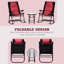 Mobilier de patio extérieur, rouge - 2 chaises berçantes pliantes et table en verre compacte pour balcon, véranda portative