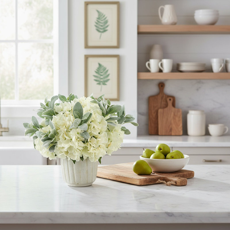 Velveteen Green Hydrangea Mixed Floral Arrangement in Vase