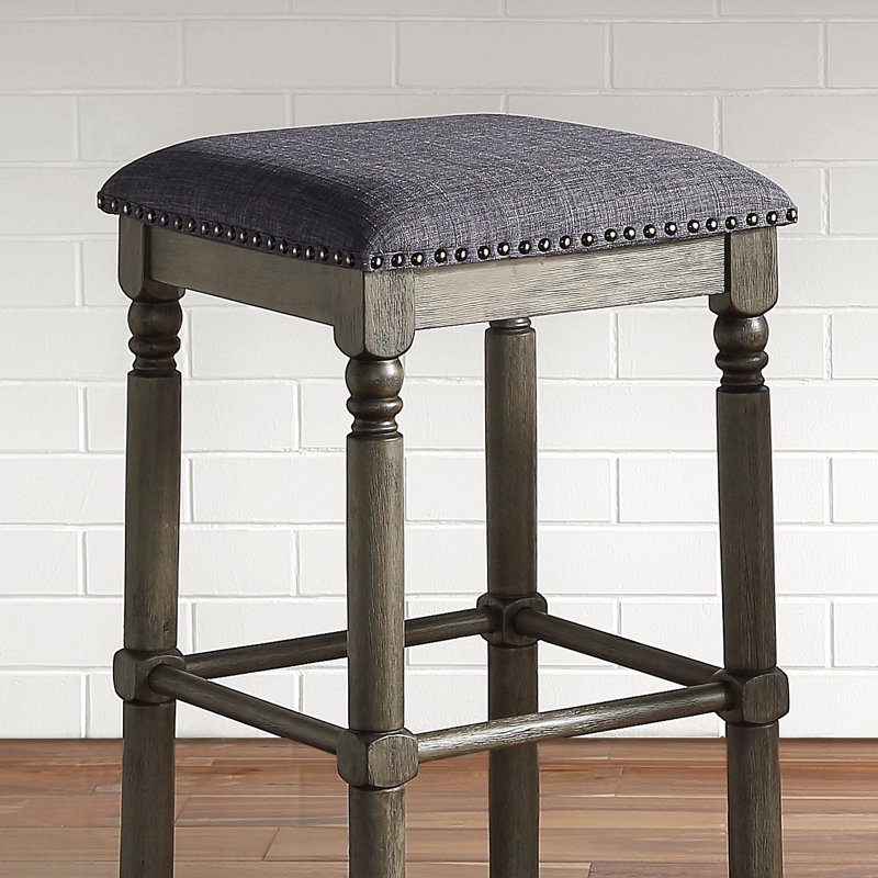 Arnhem Wood Upholstered Bar Stools, Set Of 2, Grey