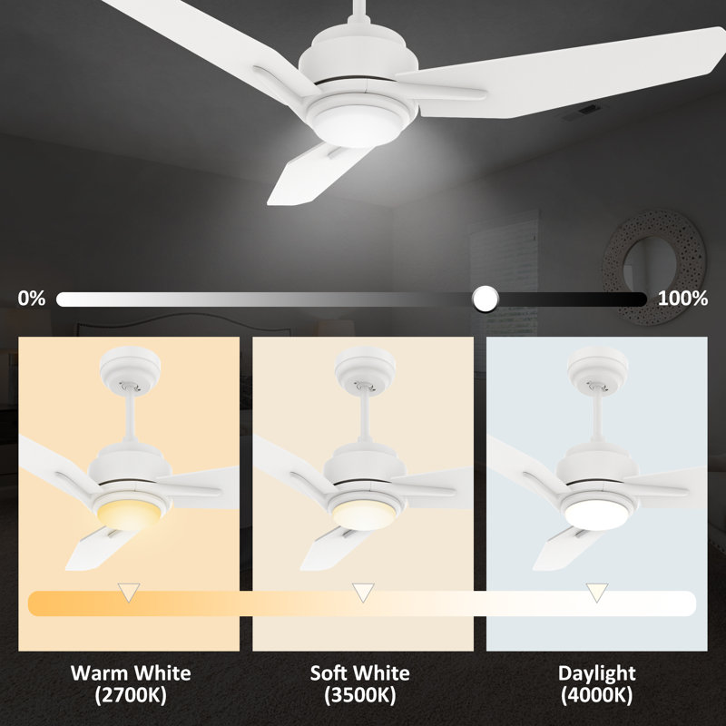 3 - Blade LED Smart Ceiling Fan with Light, White, 48" H x 5.8" W x 20.8" L