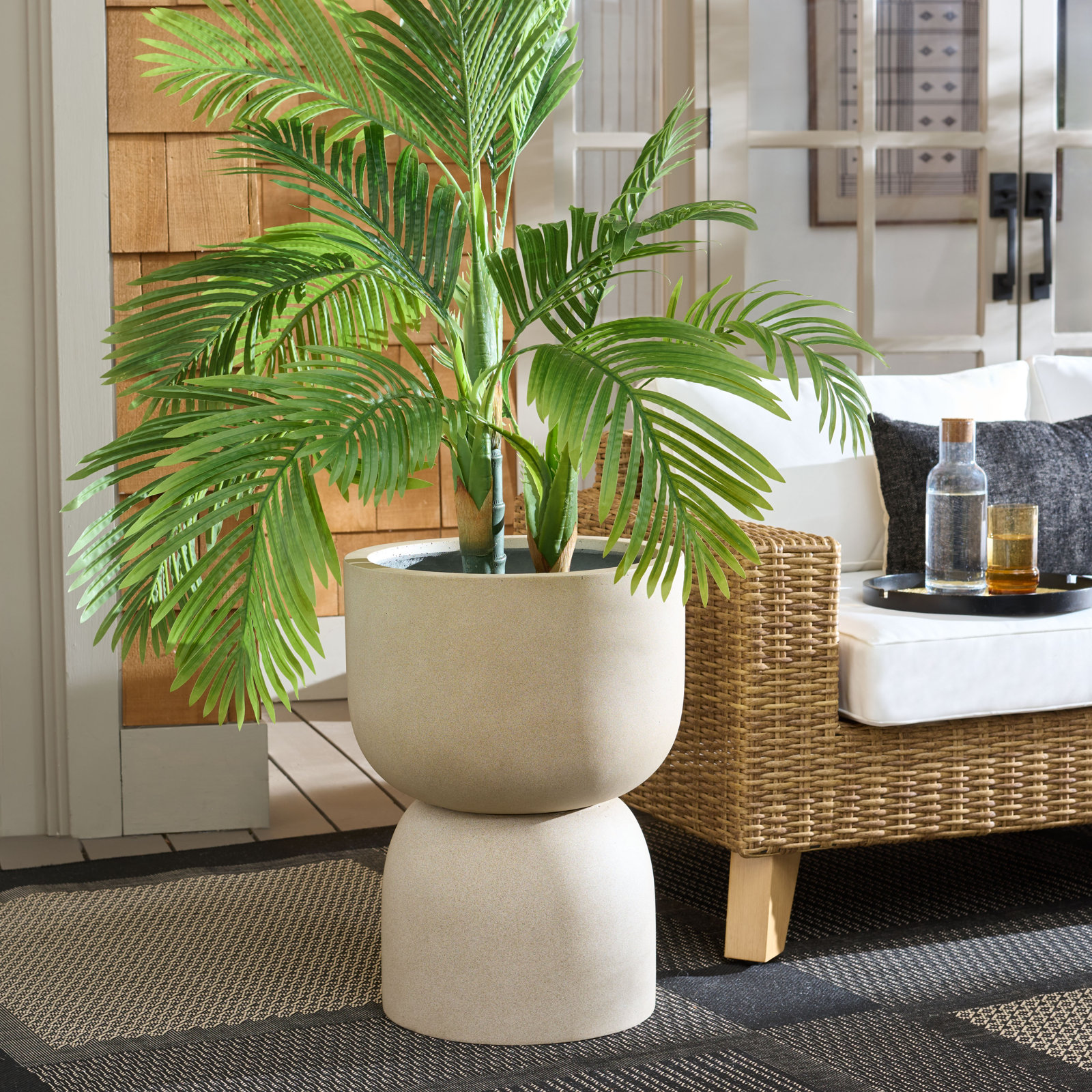 Ricco Pedestal Planter, Beige