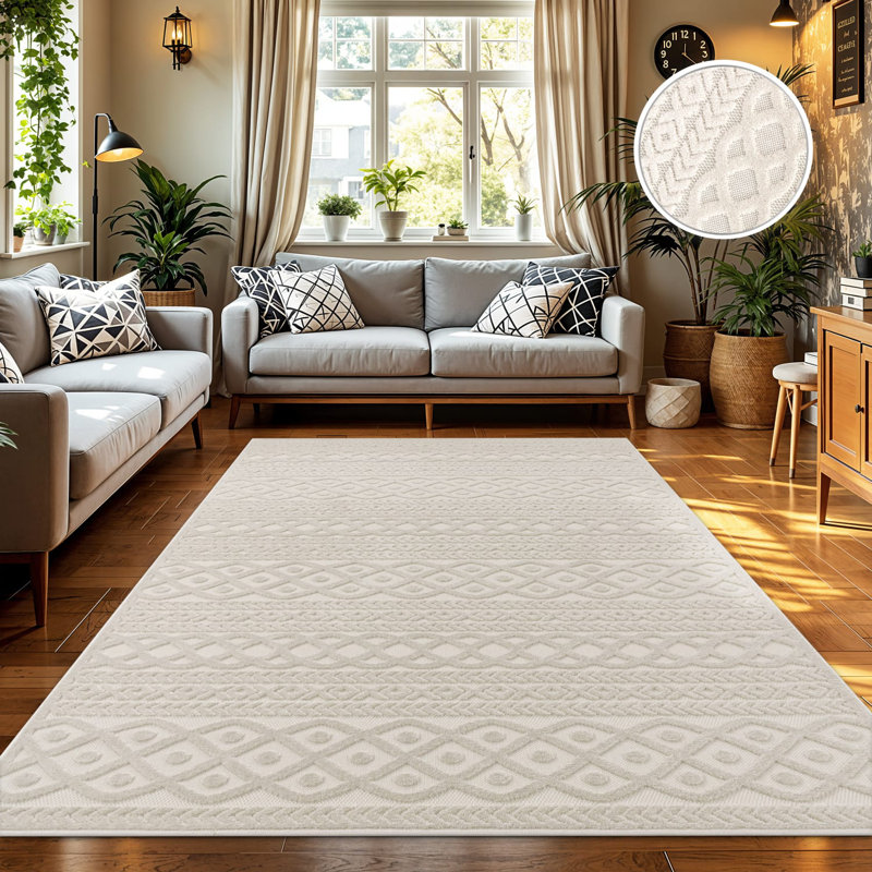 Tapis moderne à motif boho tressé crème, Rectangle 3 pi 11 po x 5 pi 7 po