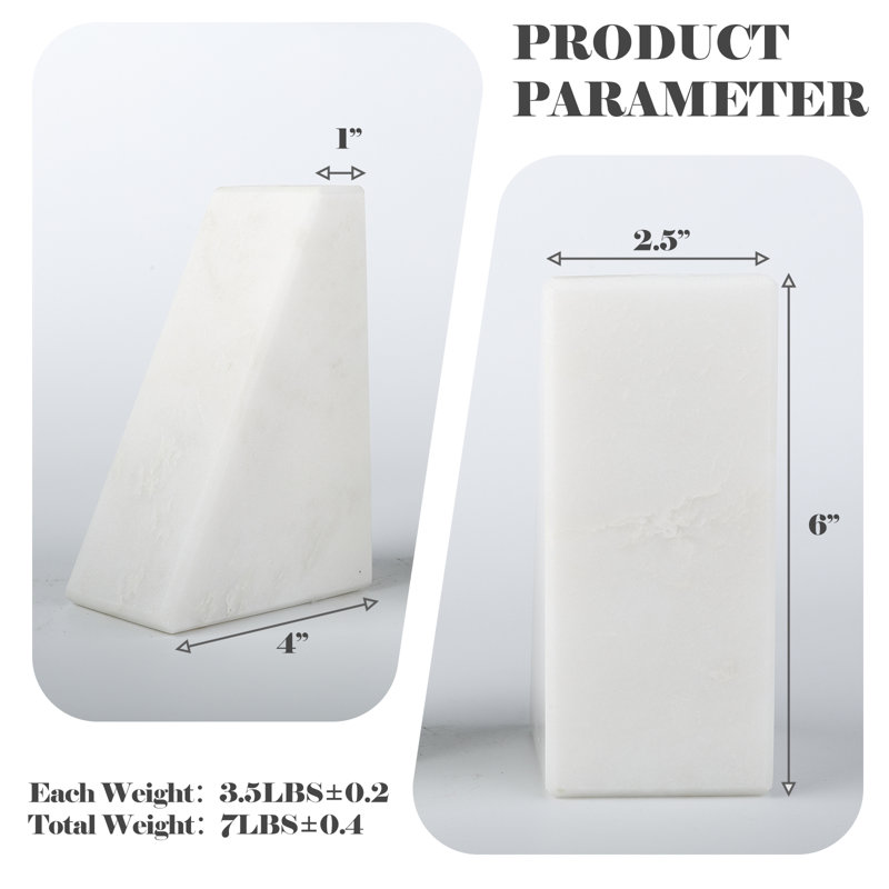 Serre-livres en marbre (ensemble de 2), Blanc pâle, H 2,54 po x l 5,93 po x P 3,98 po