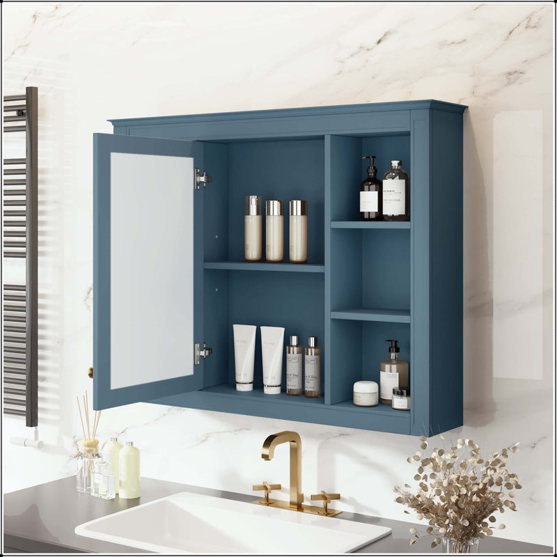 Pharmacie murale 35x28 avec 6 tablettes ouvertes et tablettes réglables - Bleu indigo, Indigo Blue