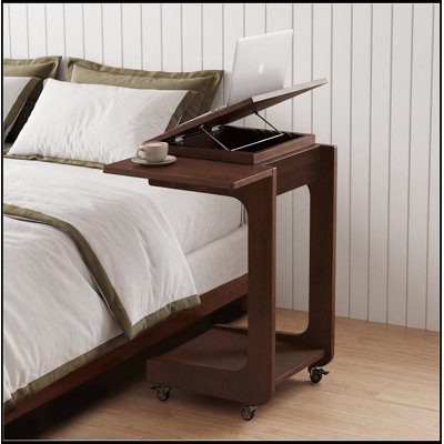Table de bout en bois roulante en forme de C avec bureau réglable et pliable