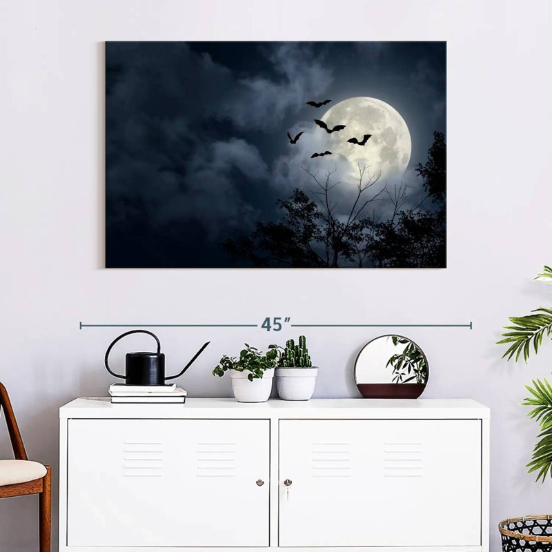 Brampt Flying Bats And Full Moon, 26" H x 39" W