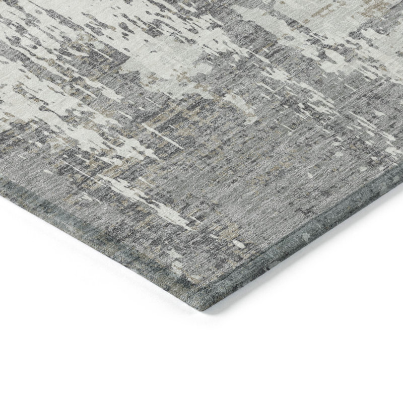 3' X 5' Gray And Ivory Abstract Washable Indoor Outdoor Area Rug