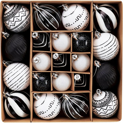 Christmas Ornaments Decorations,21Ct Black White Christmas Tree Ornaments Set, Shatterproof Boho Theme Decorative Hanging Ball Ornaments For Christmas Halloween Tree Table Decor