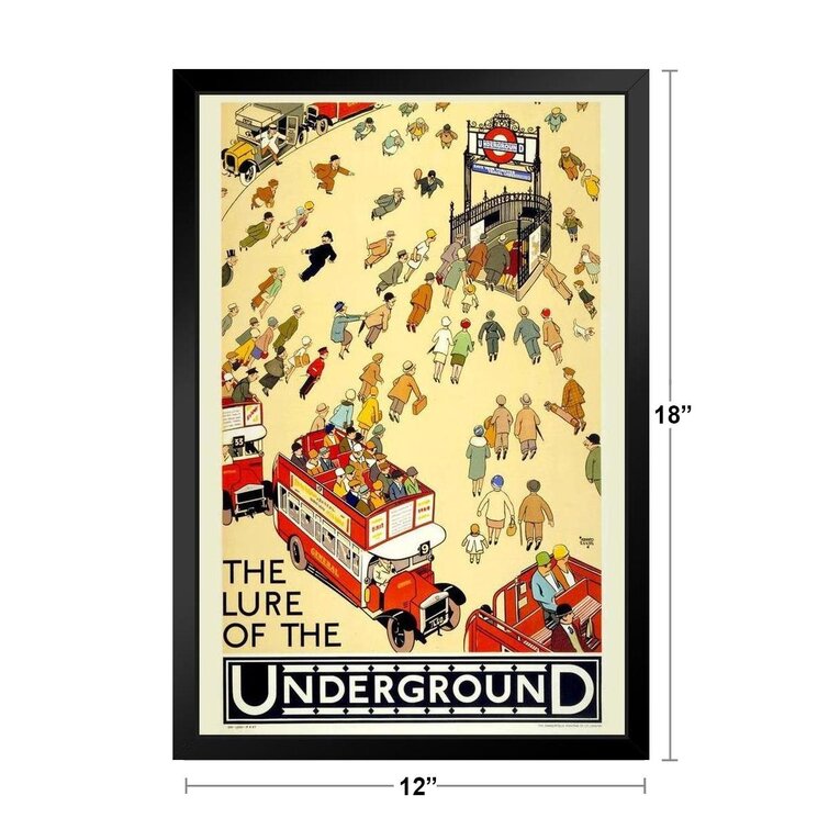 Lure of The Underground Subway by Alfred Leete 1927 Double Decker Bus Tourist Vintage Illustration Travel Black Wood Framed Poster 14x20 Trinx