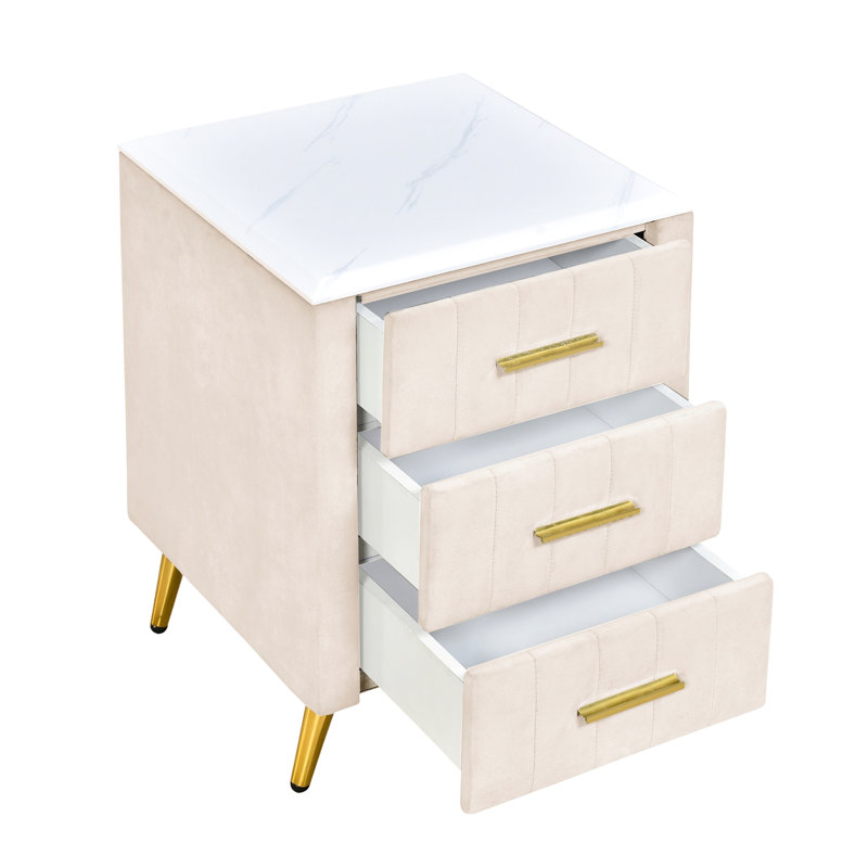 3 tables de chevet rembourrées avec pieds en métal - surface et 3, Beige