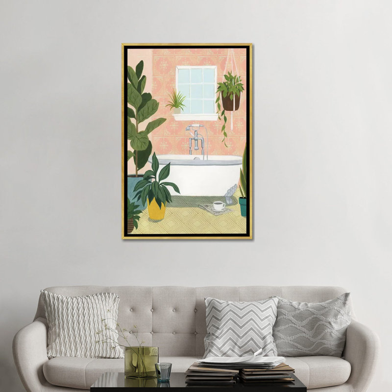 « Baignoire oasis II » par Grace Popp-impression d’art graphique, Toile encadrée d'or, Pas de tapis