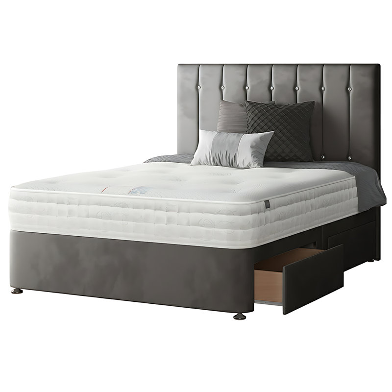 New Fairfield Divan Bed Base, Kingsize (5'), 4 Drawers, Grey