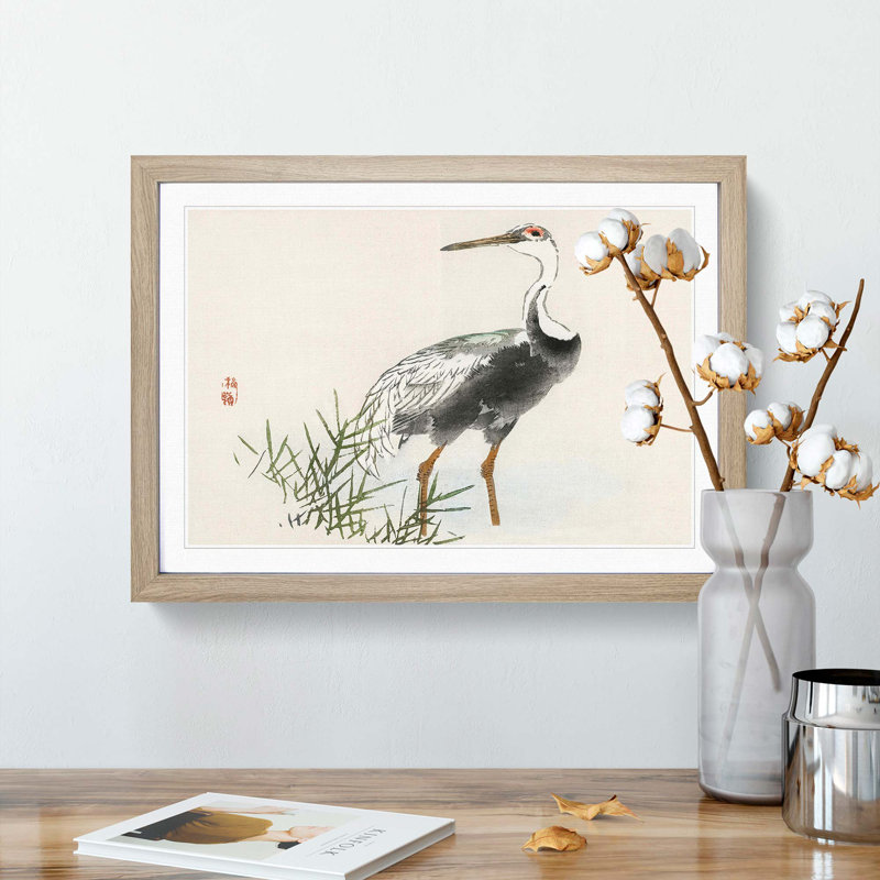 A Crane by Kono Bairei - Picture Frame Painting Print, 48cm H x 65cm W x 2cm D, Oak Framed