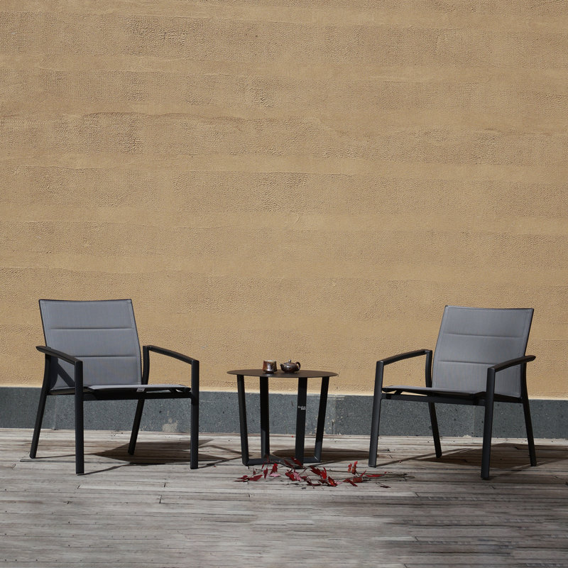 Patio Chairs Set of 2 with Side Table, Phifertex Sling, Stackable, No Assembly