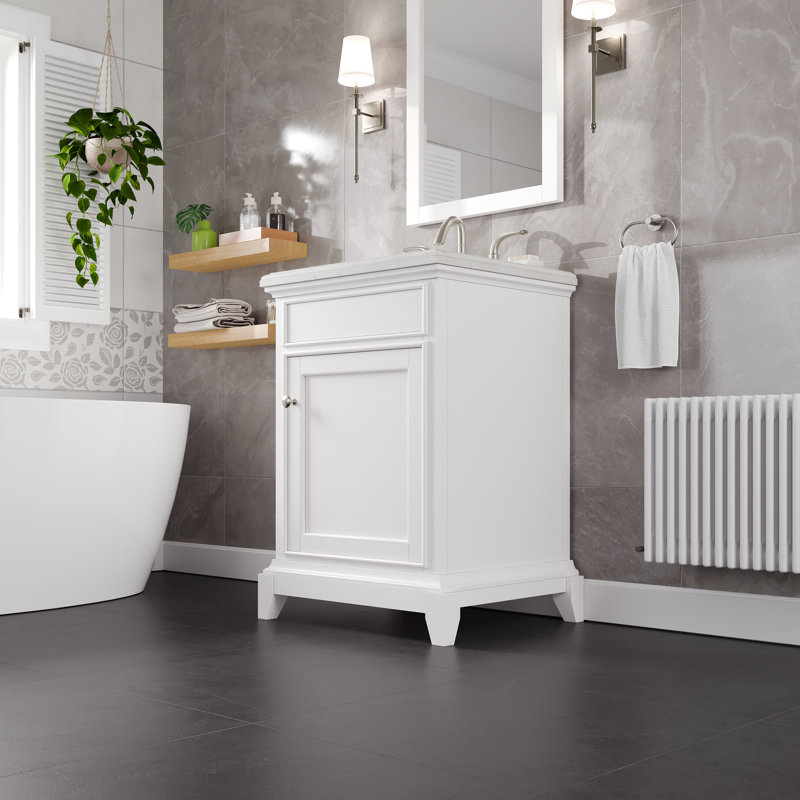 Laurie 24 In. White Single Sink Bath Vanity With Carrara Quartz Top And Undermount Porcelain Sink