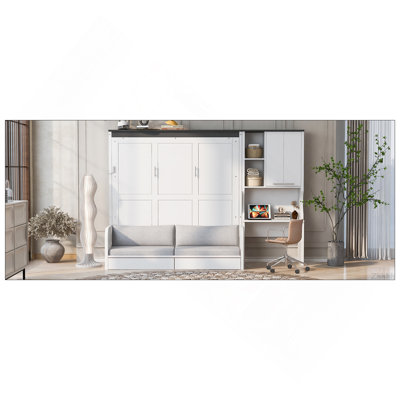 Multi-Functional Murphy Bed with Sofa, Desk, and Storage Cabinet – Space-Saving Foldable Design, Queen size