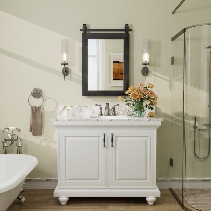 Miroir mural Amara Rustic Farmhouse, 28 po x 20 po; Verticale, Noir