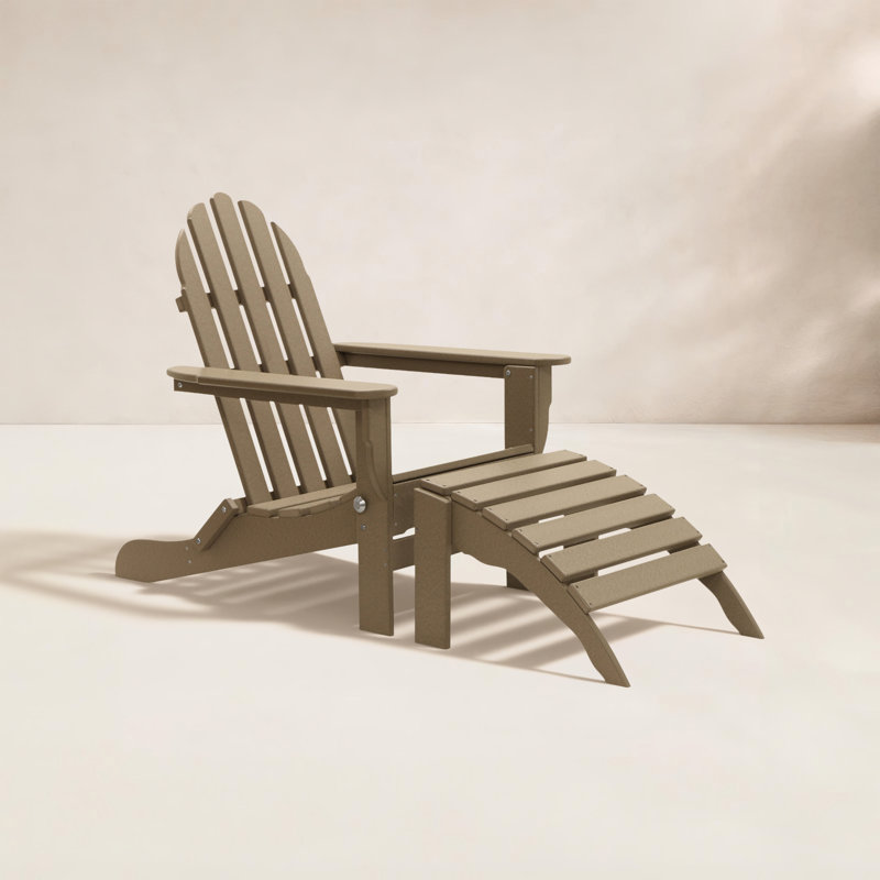 Chaise Adirondack pliante en plastique / résine avec repose-pieds Leighton, Bois patiné