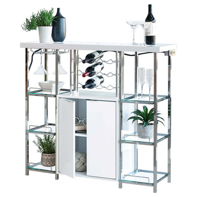 Contemporary 2-Door Bar Cabinet with Integrated Wine Storage and Charging