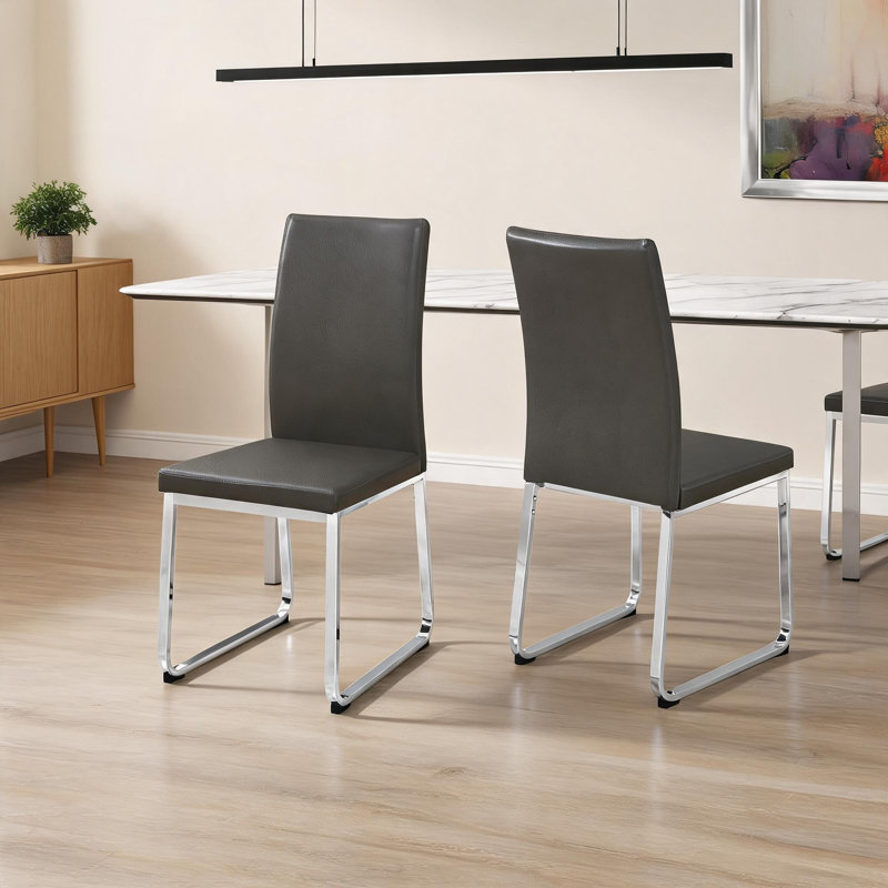 Ensemble de 2 chaises de salle à manger en similicuir gris neutre pour l'espace, Gris, Chrome chrome