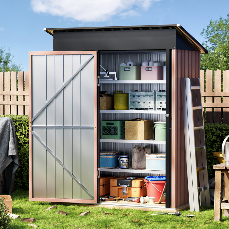 5 X 3 Ft Sheds & Outdoor Storage With Floor Frame,Tool Shed With Sloping Roof and Lockable Door,Anti-corrosion Metal Shed for Backyard Garden Patio Lawn