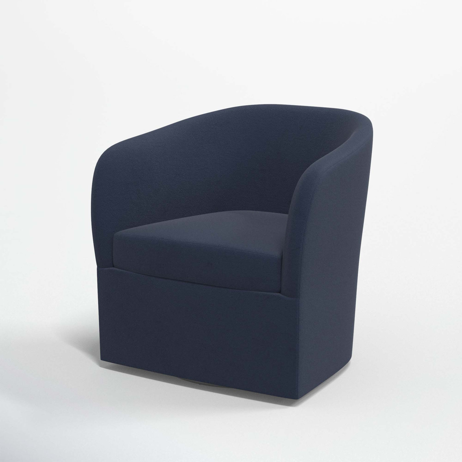 Lesia Upholstered Swivel Barrel Chair, Classic Ink Performance Velvet